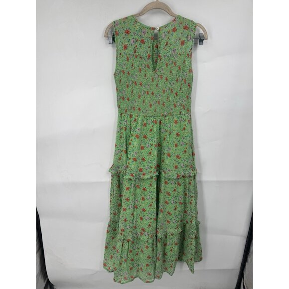 Banjanan Iris Ruffle Floral Midi Dress Women Medium Green Prairie Peasant Boho - Picture 3 of 12